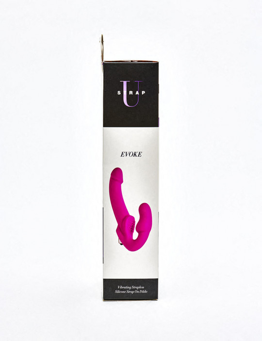 Vibrating Strapless silicone strap on Dildo Strap U Evoke side packaging