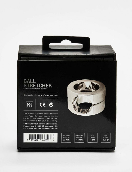 Stainless steel Ball Stretcher Sinner Gear 600 gr / 32 mm back packaging