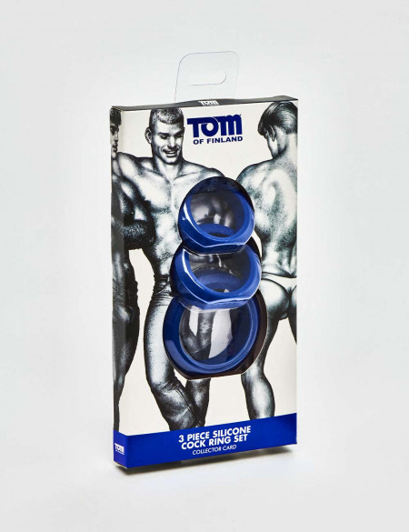 Set of 3 Blue Silicone Cock Ring from Tom of Finland packaging