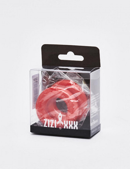 Pack of 2 red silicone cock rings from Zizi XXX packaging