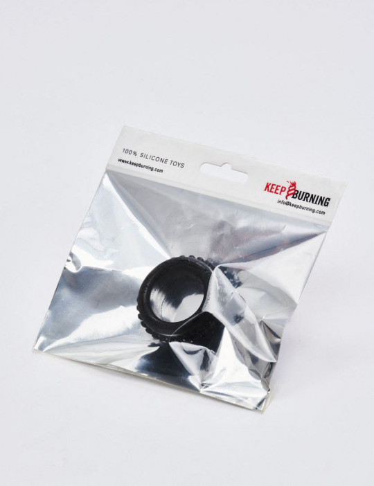 Size M Black Silicone Cock Ring from Keep Burning packaging