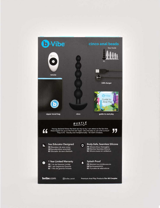 Vibrating Anal Beads Cinco from B Vibe back packaging