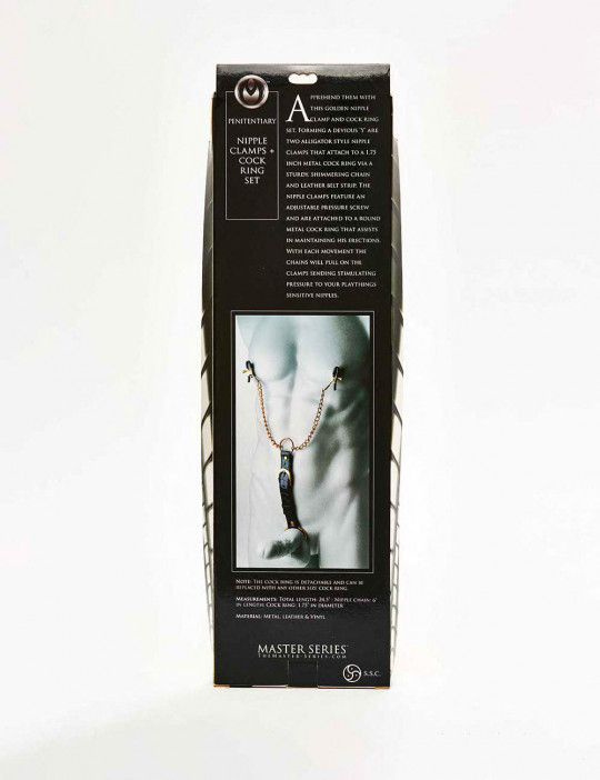 Penitentiary Kit Nipple Clamps & Cock Ring from Master Series back packaging