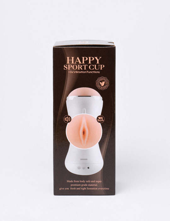 Vibrating Masturbator Happy Sport Cup by Shequ side packaging