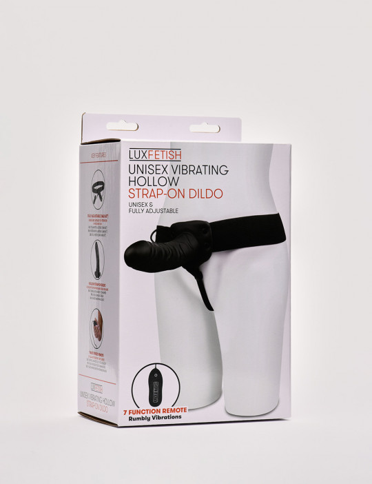 Unisex vibrating hollow strap-on dildo packaging